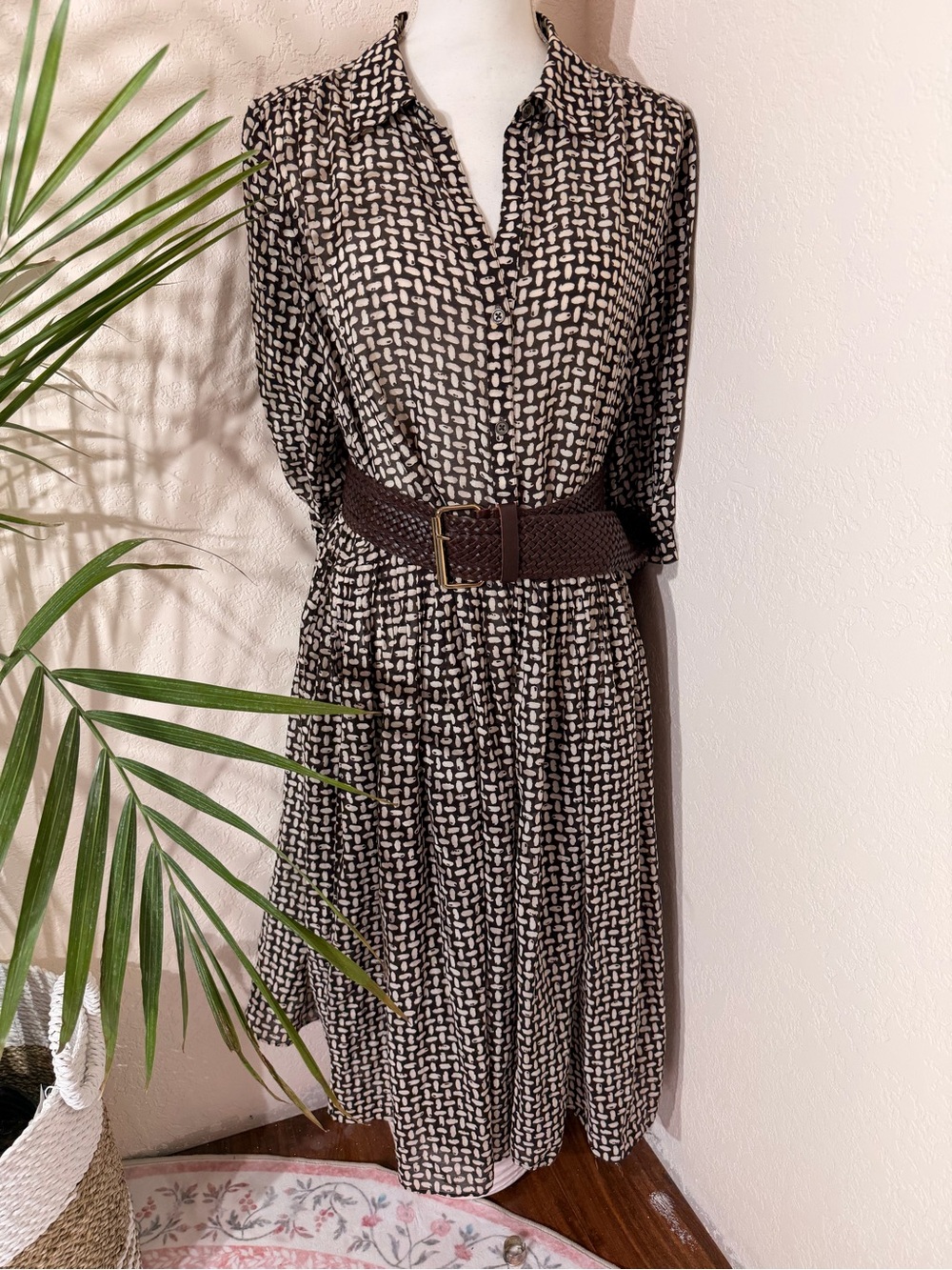 Banana Republic Brown and Cream Printed Shirt Dress